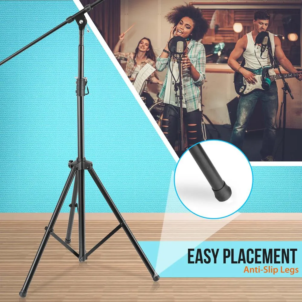 2 Pcs. Heavy-Duty Tripod Boom Microphone Stand - Height Adjustable And Boom Extendable Mic Stand