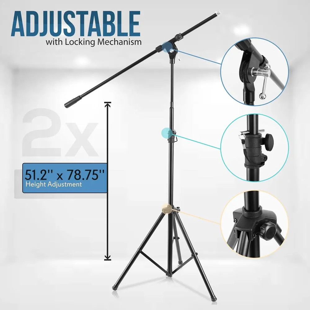 2 Pcs. Heavy-Duty Tripod Boom Microphone Stand - Height Adjustable And Boom Extendable Mic Stand