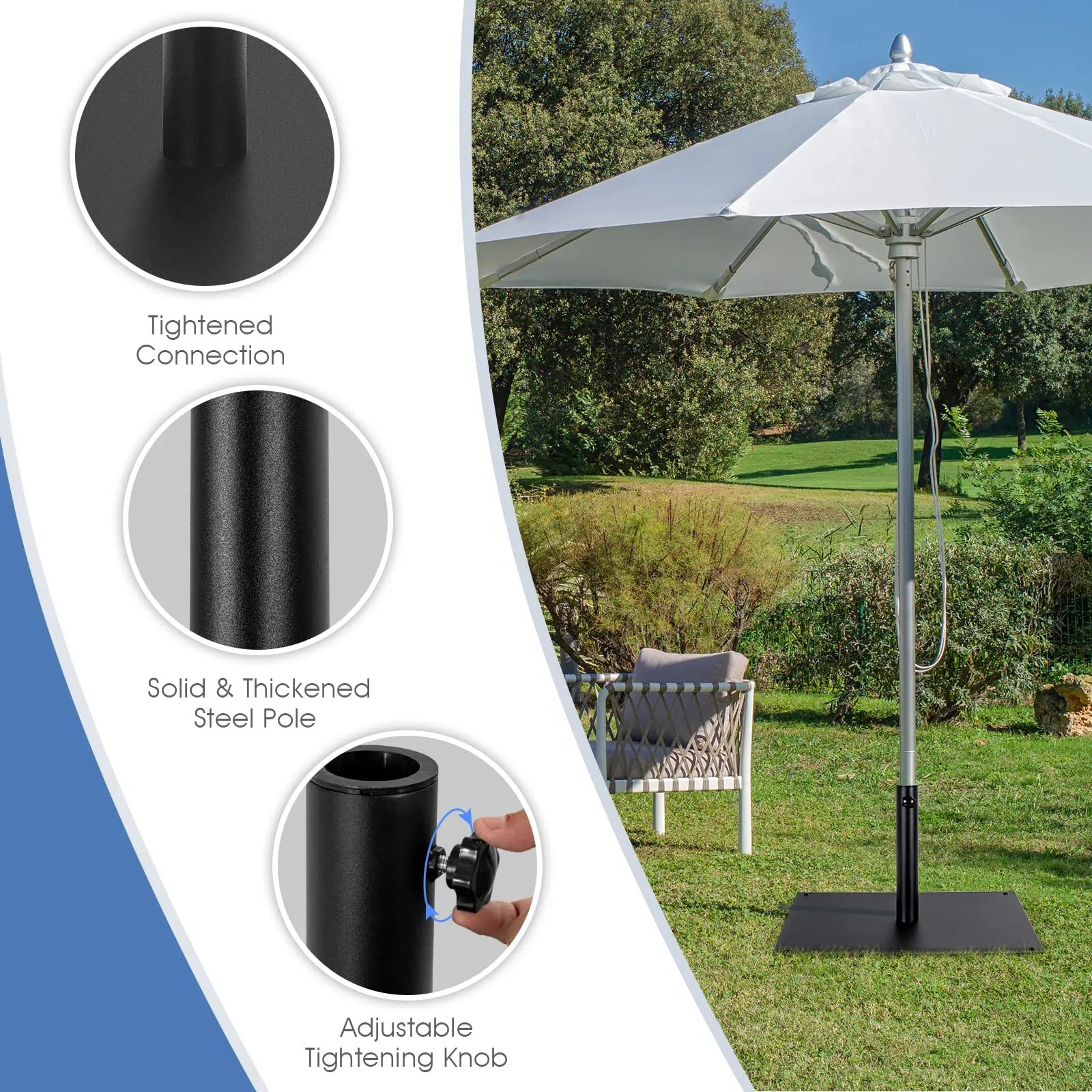42 LBS Patio Umbrella Base, 25 Inches Heavy Duty, 1.6"-1.9" Adapters (Black)