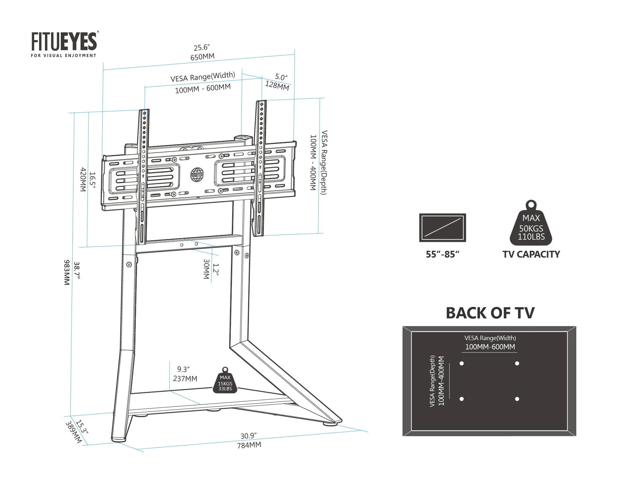 Eiffel TT85 Tabletop TV Stand