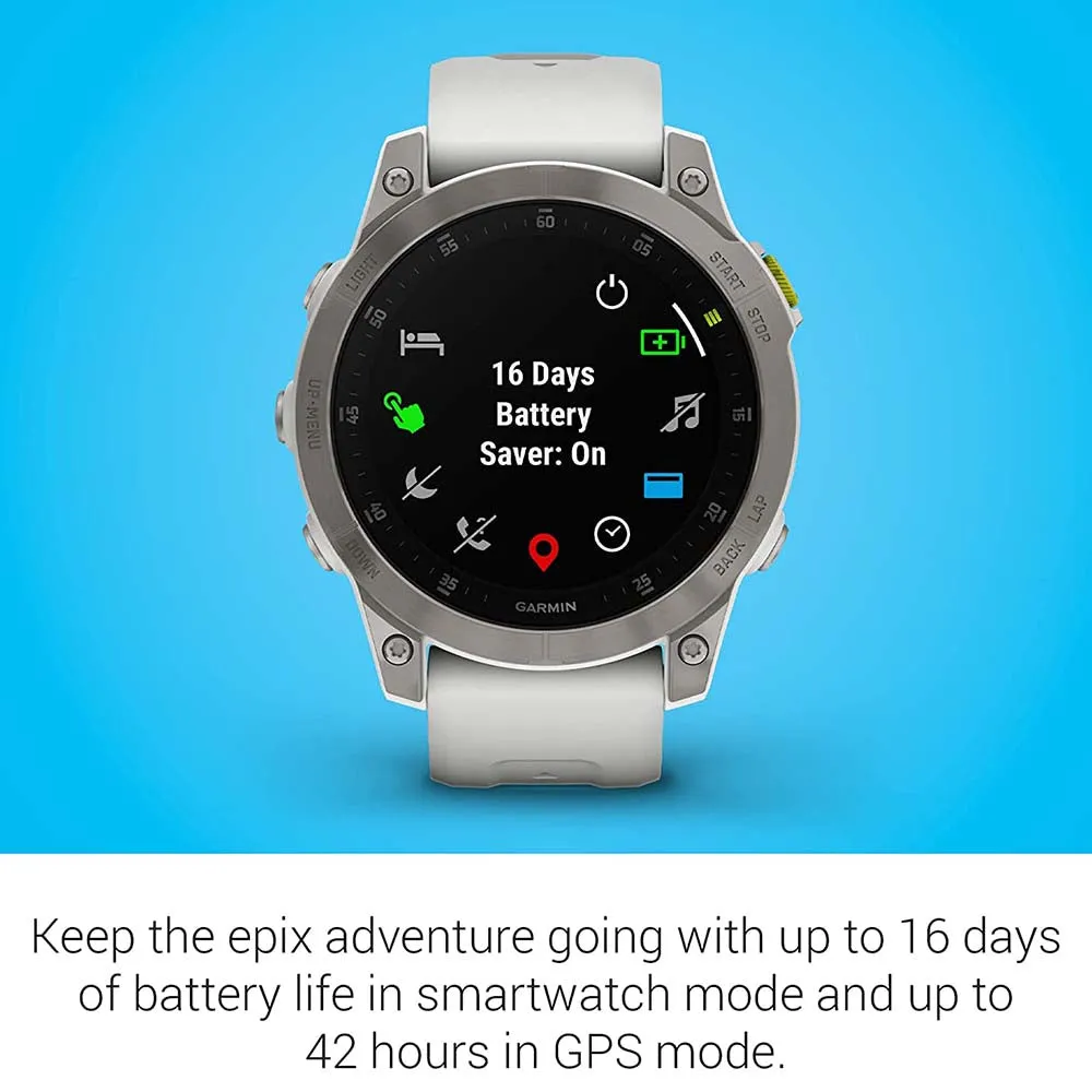 Garmin epix Gen 2 Sapphire White Titanium Health and Wellness Features Touchscreen Amoled Display Premium Active Adventure Smart Watch - 010-02582-20