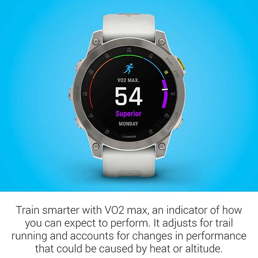 Garmin epix Gen 2 Sapphire White Titanium Health and Wellness Features Touchscreen Amoled Display Premium Active Adventure Smart Watch - 010-02582-20