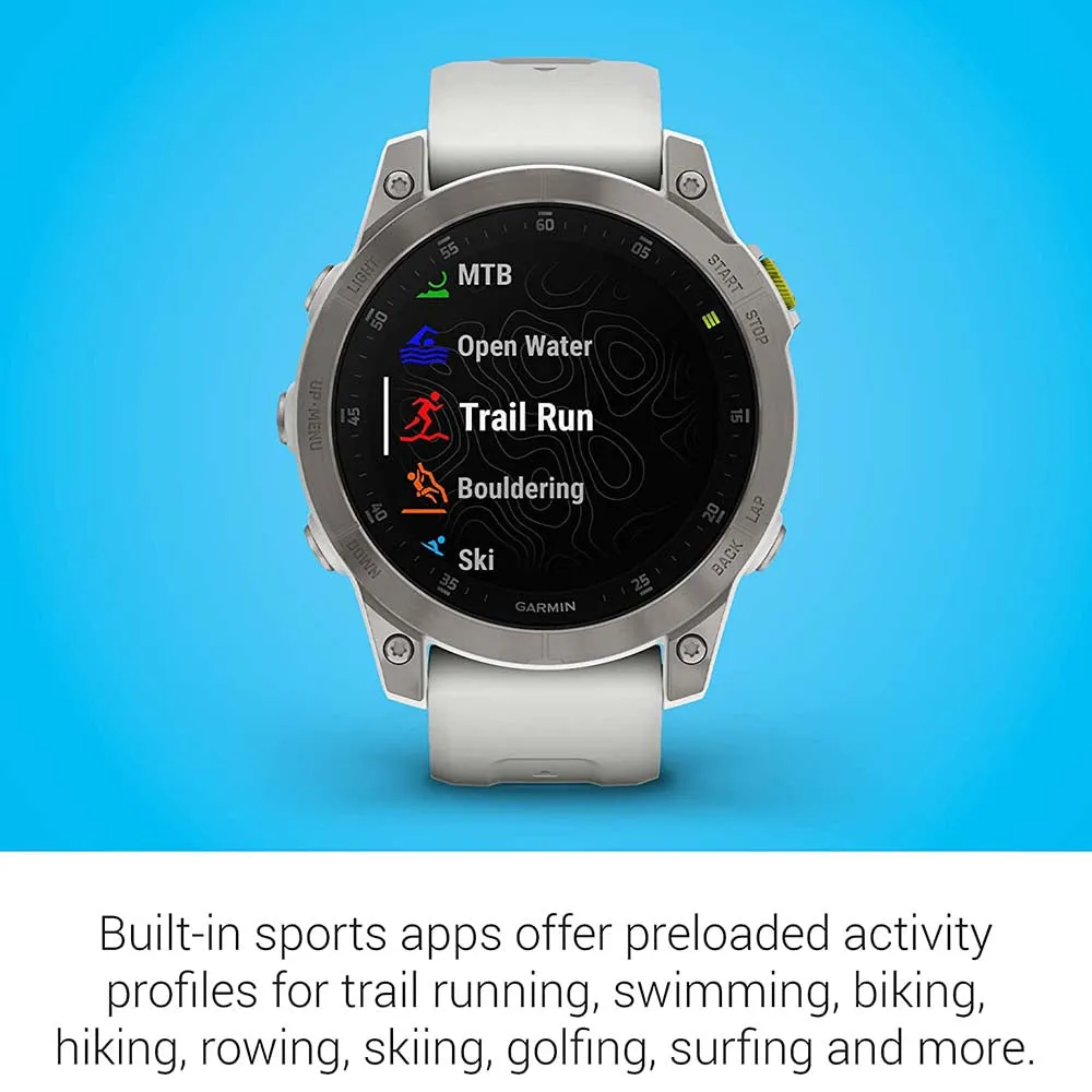 Garmin epix Gen 2 Sapphire White Titanium Health and Wellness Features Touchscreen Amoled Display Premium Active Adventure Smart Watch - 010-02582-20