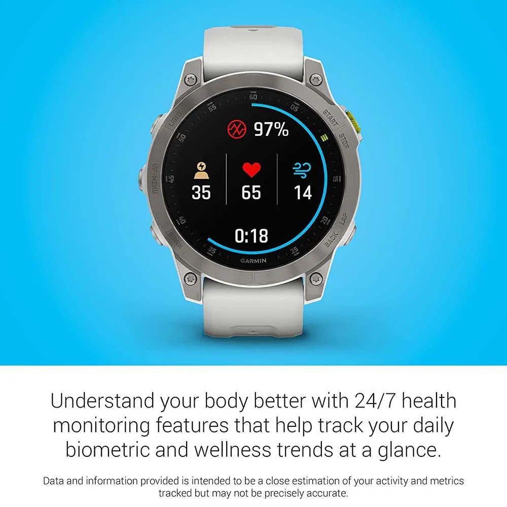 Garmin epix Gen 2 Sapphire White Titanium Health and Wellness Features Touchscreen Amoled Display Premium Active Adventure Smart Watch - 010-02582-20