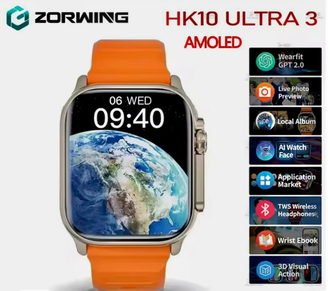HK 10 Ultra 3 AMOLED ChatGPT Smartwatch {1:1 Apple Clone Latest 2024 Edition Model}