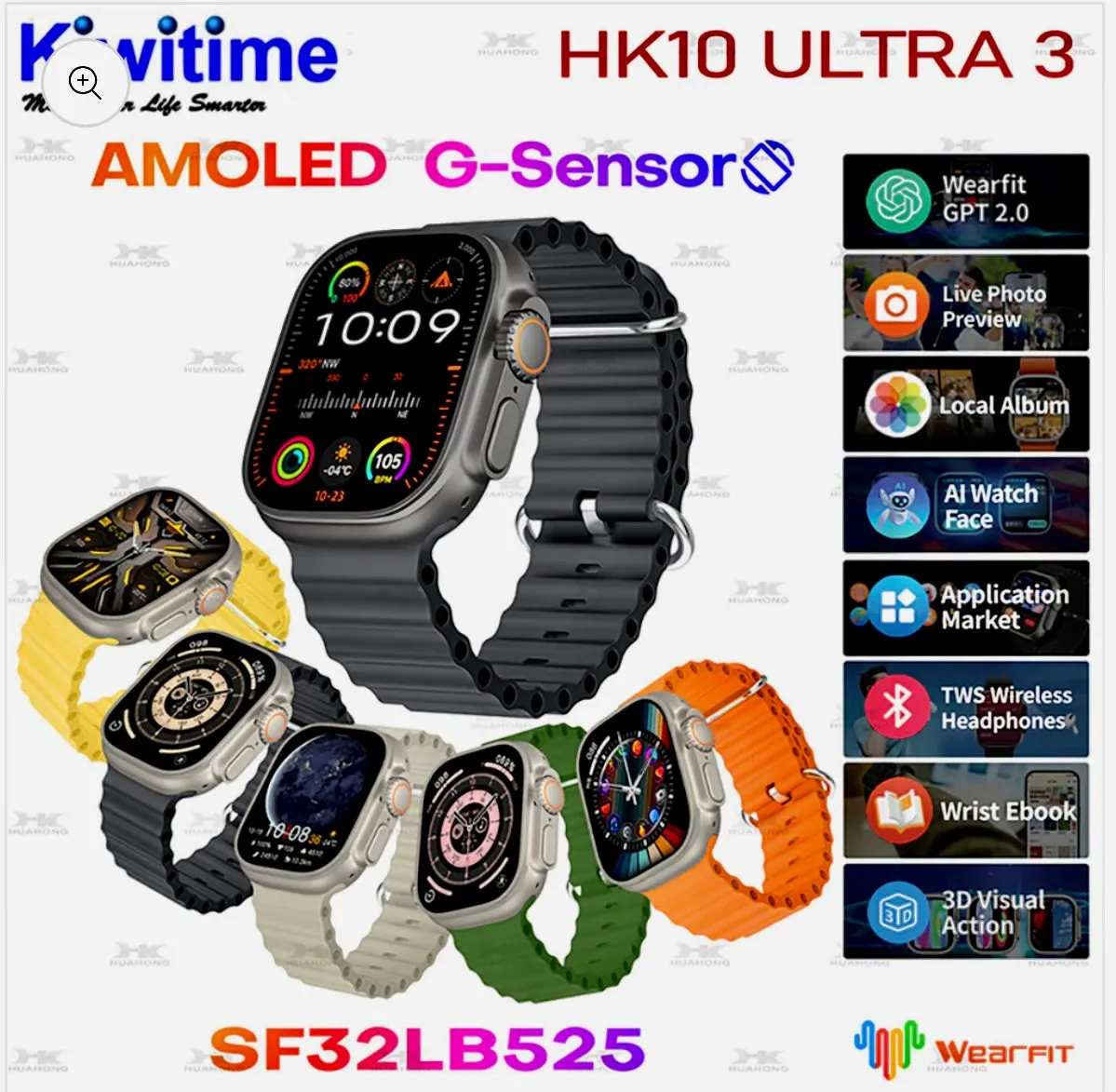 HK 10 Ultra 3 AMOLED ChatGPT Smartwatch {1:1 Apple Clone Latest 2024 Edition Model}