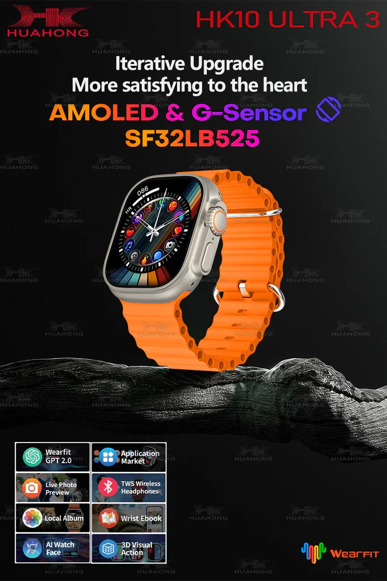 HK 10 Ultra 3 AMOLED ChatGPT Smartwatch {1:1 Apple Clone Latest 2024 Edition Model}