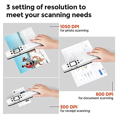 MUNBYN Portable Scanner, Photo Scanner for Documents Pictures Texts in 1050DPI, Flat Scanning, Included 16GB SD Card, Photo Scanner Uploads Images to