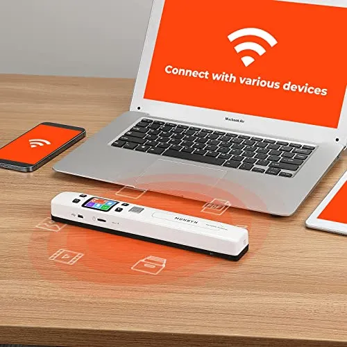 MUNBYN Portable Scanner, Photo Scanner for Documents Pictures Texts in 1050DPI, Flat Scanning, Included 16GB SD Card, Photo Scanner Uploads Images to