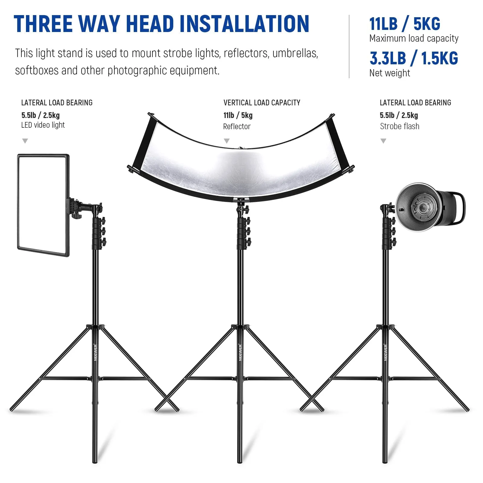 NEEWER 9.8ft/3m Heavy Duty Metal Air Cushioned Light Stand