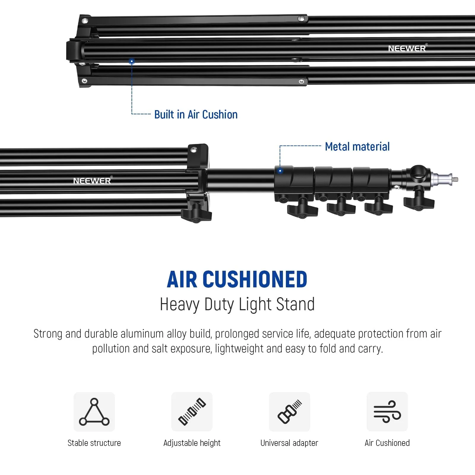 NEEWER 9.8ft/3m Heavy Duty Metal Air Cushioned Light Stand