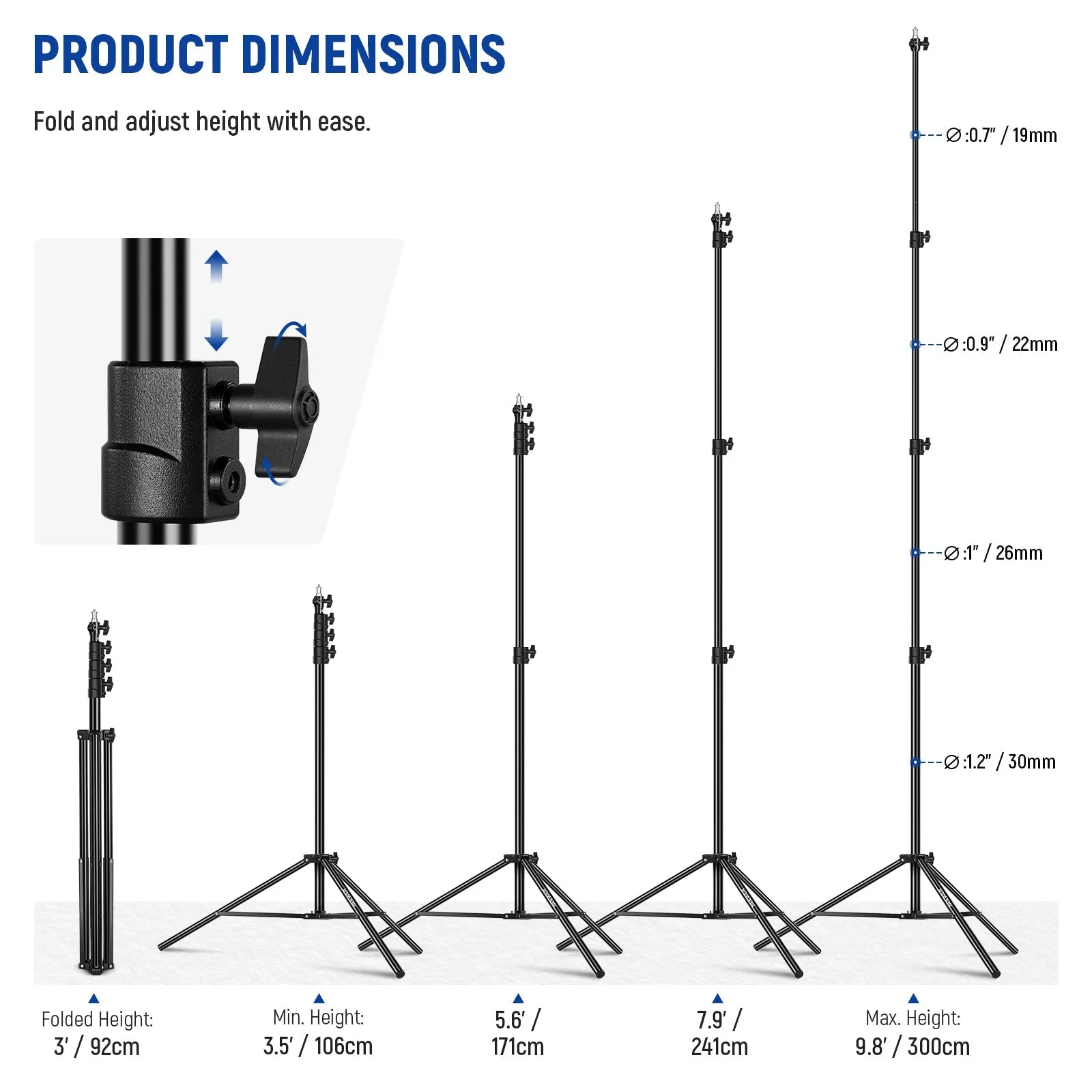 NEEWER 9.8ft/3m Heavy Duty Metal Air Cushioned Light Stand
