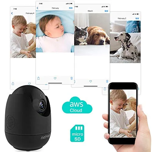 NETVUE 1080P WiFi Security Camera, Pet Camera 2 Way Audio, Baby Monitor, Night Vision, Smart AI. Human Detection, Pan Tilt Zoom, Works with Alexa, Baby Camera with Cloud Storage (Black)