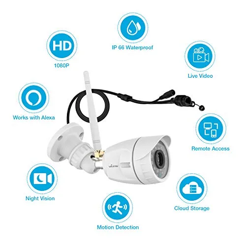 Outdoor Security Camera, Wansview 1080P WiFi Home Surveillance Waterproof Camera with Night Vision, Motion Detection, Remote Access, Works with Alexa-W4