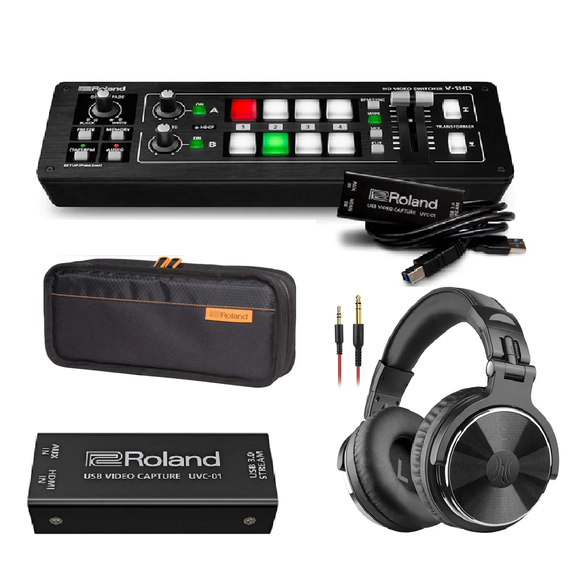 Roland V-1HD STR  Bundle With Video Capture Device, Headphones    Carry Bag