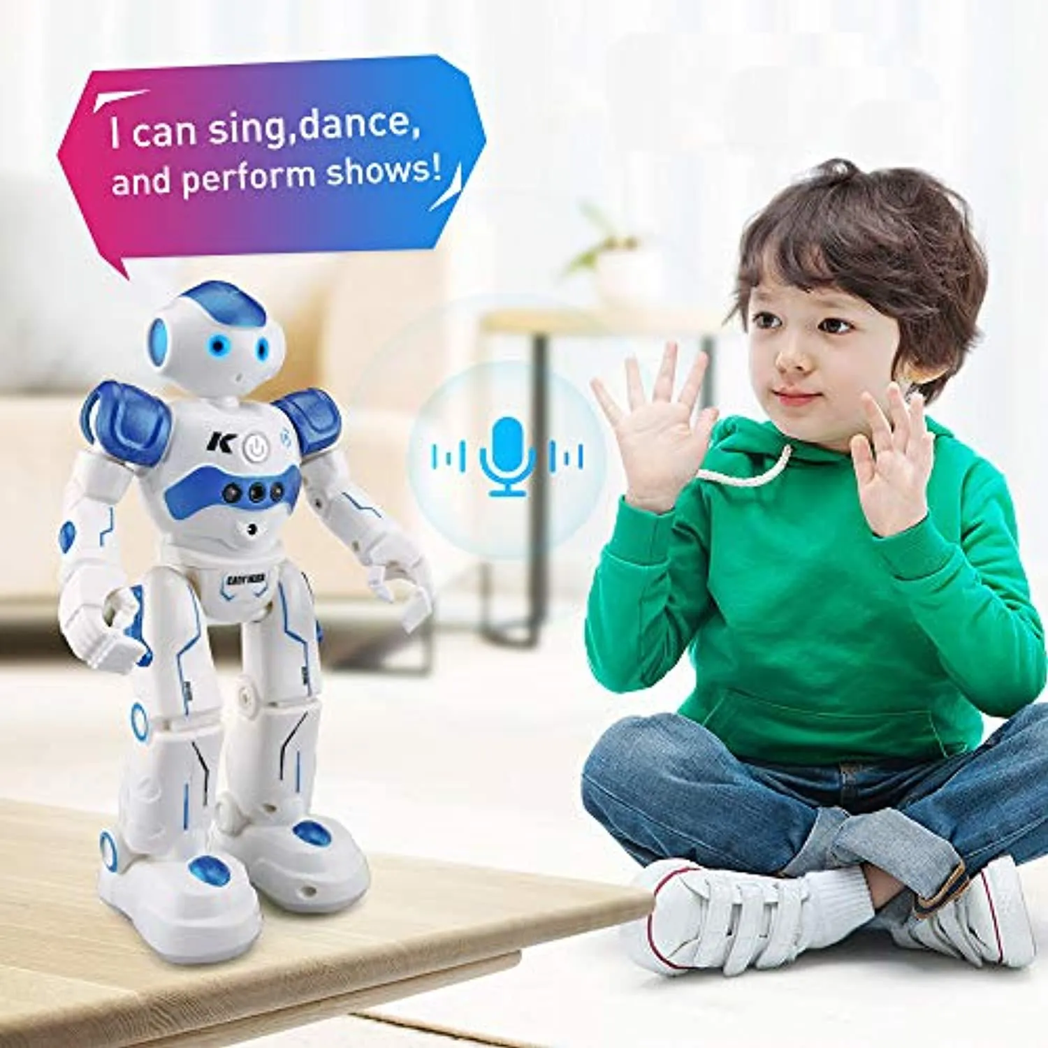 Smart RC Robot Toy for Kids, Gesture Sensing Dancing  Programmable Robotic Toy Gift (Blue)