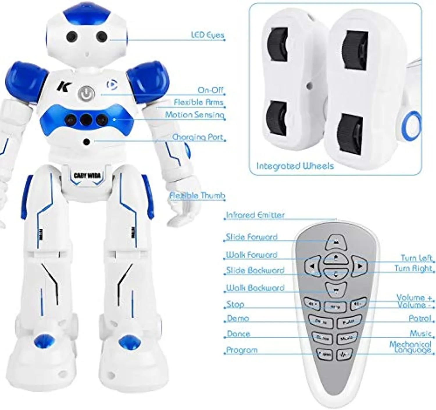 Smart RC Robot Toy for Kids, Gesture Sensing Dancing  Programmable Robotic Toy Gift (Blue)