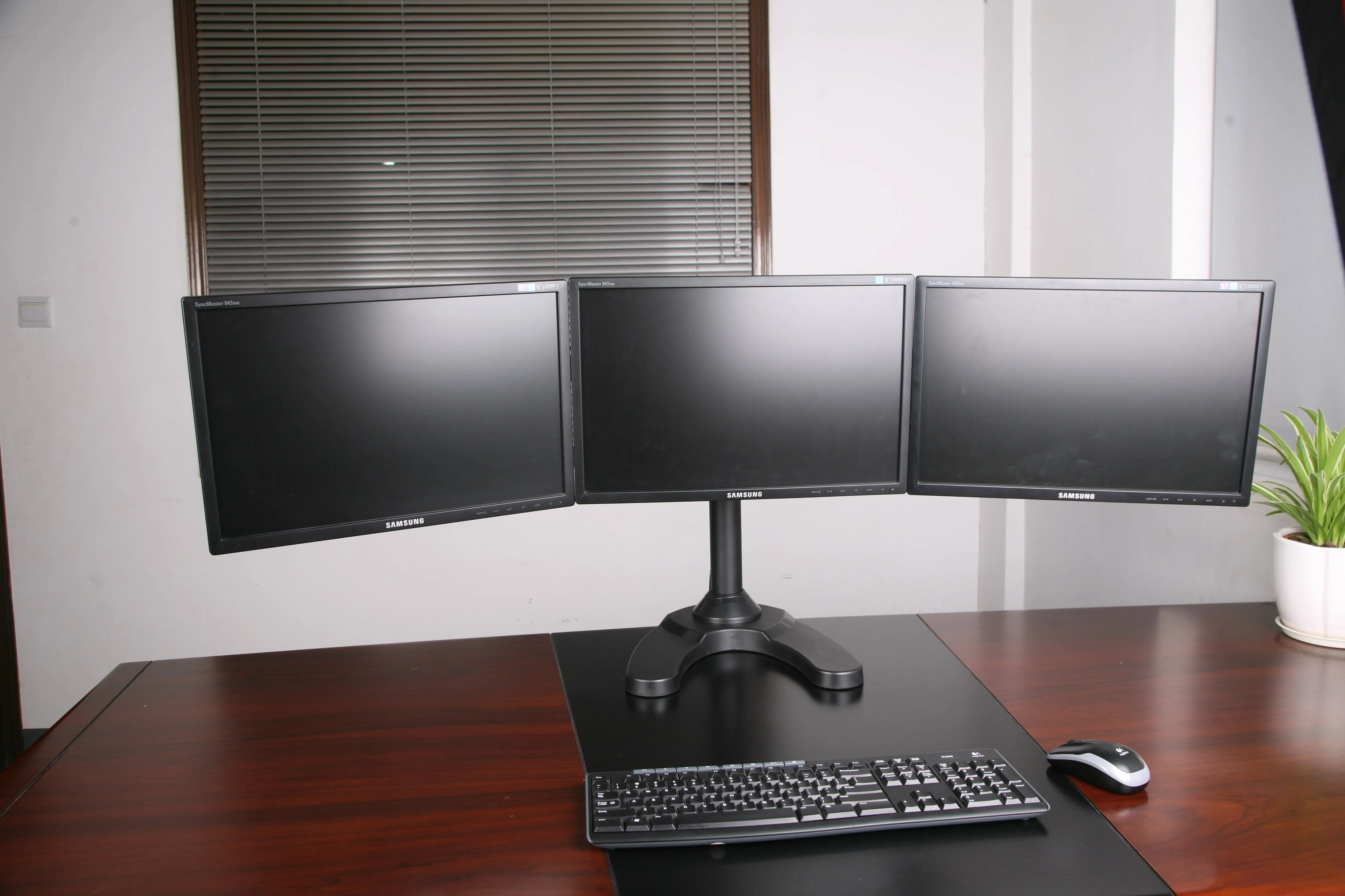 Triple Monitor Stand Freestanding LCD Computer Screen Desk Mount for 19, 20, 22, 23, 24 Inch Monitors VESA 75 and 100 Compatible Full Motion, 66 lbs Capacity (3 Horizontal Monitor)