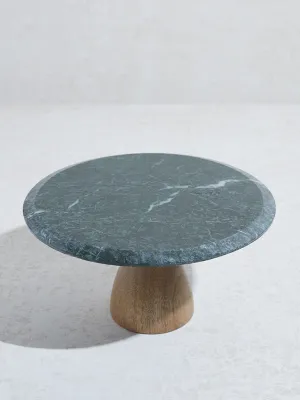 Westside Home Green Marble and Wood Cake Stand