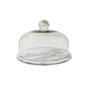 WHITE MARBLE BOARD W/GLASS DOME 25X16.5CM